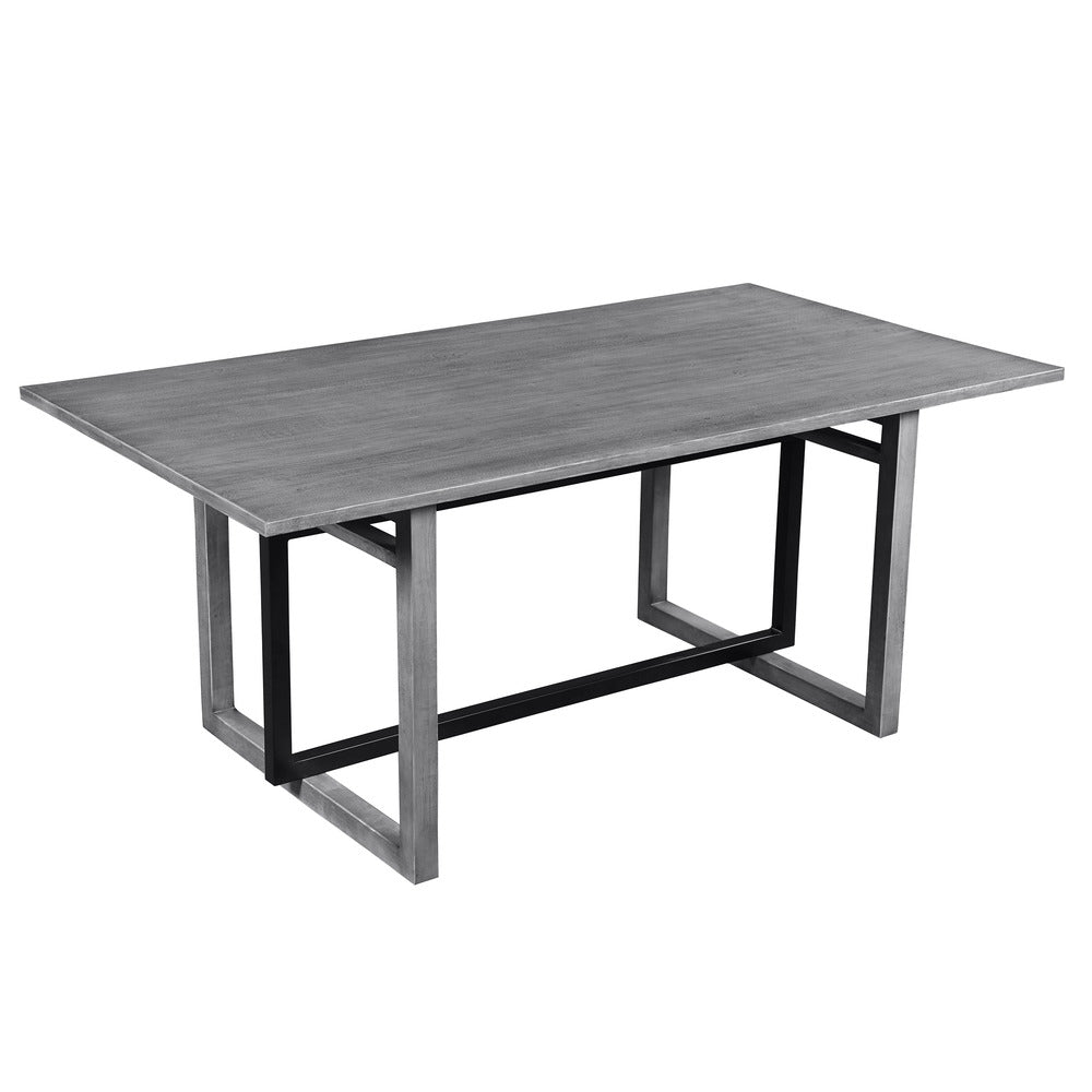 St Tropez Dining Table 72 Inch Rectangular Mango Wood Top with Iron Trestle Base 6 Seater Gray and Black The Urban Port UPT-317653