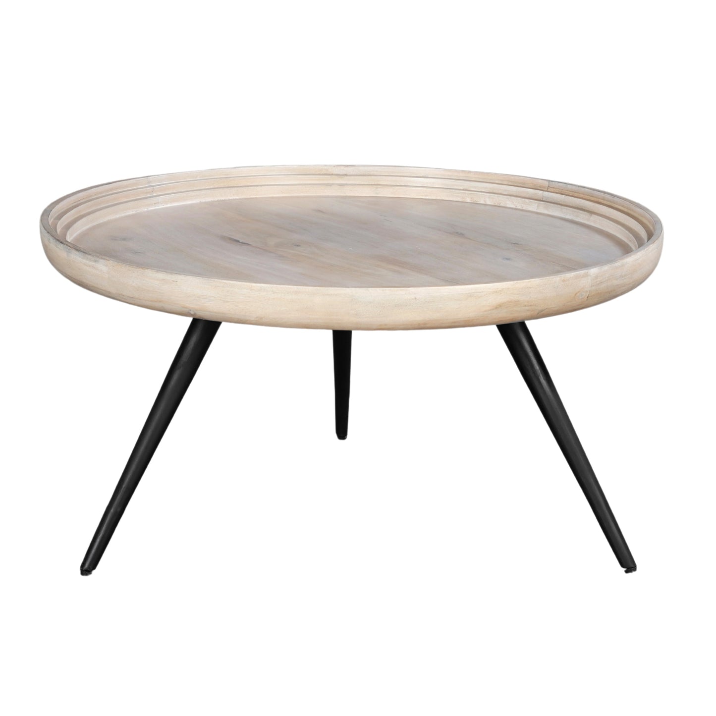 Urban Chic Coffee Table 30 Inch Round Tray Top Handcrafted Washed White Mango Wood-The Urban Port UPT-317655