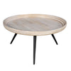 Urban Chic Coffee Table 30 Inch Round Tray Top Handcrafted Washed White Mango Wood-The Urban Port UPT-317655