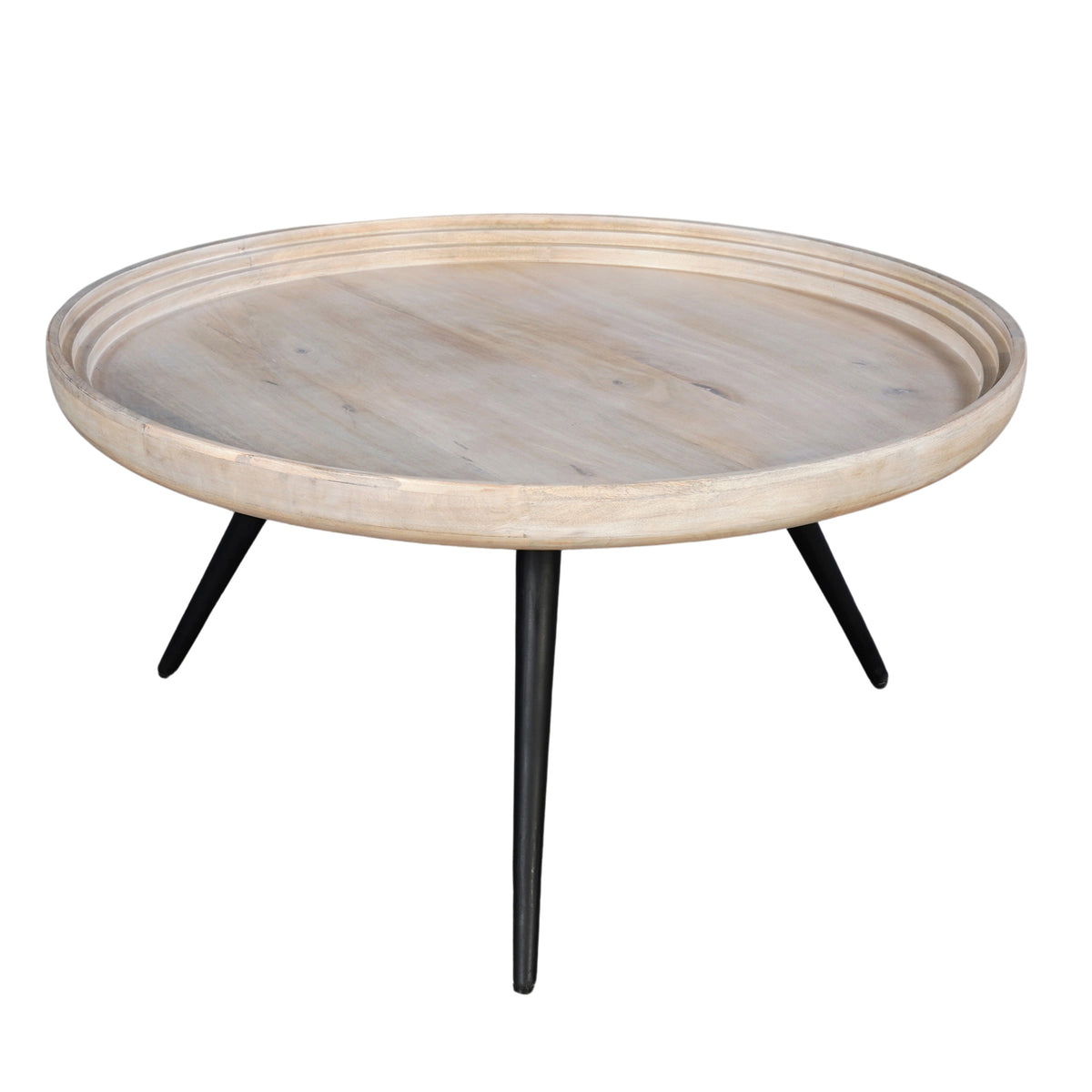 Urban Chic Coffee Table 30 Inch Round Tray Top Handcrafted Washed White Mango Wood-The Urban Port UPT-317655