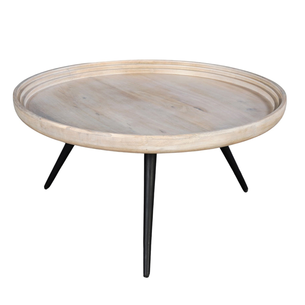 Urban Chic Coffee Table 30 Inch Round Tray Top Handcrafted Washed White Mango Wood-The Urban Port UPT-317655