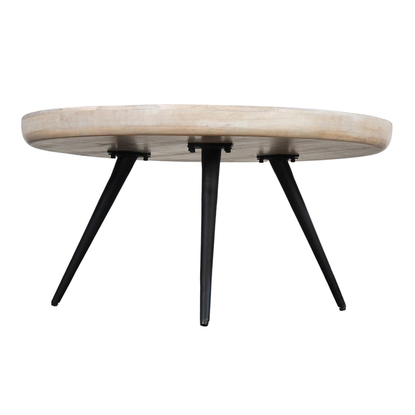 Urban Chic Coffee Table 30 Inch Round Tray Top Handcrafted Washed White Mango Wood-The Urban Port UPT-317655