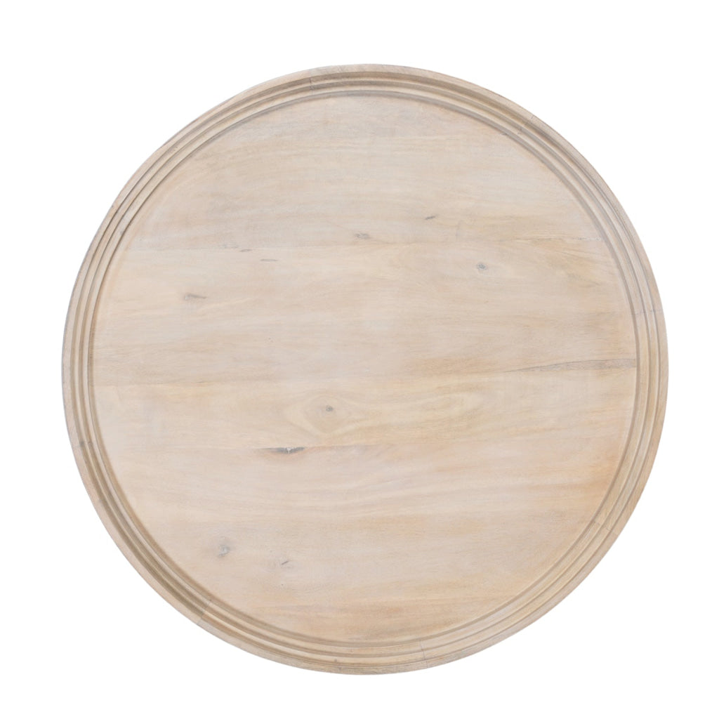 Urban Chic Coffee Table 30 Inch Round Tray Top Handcrafted Washed White Mango Wood-The Urban Port UPT-317655