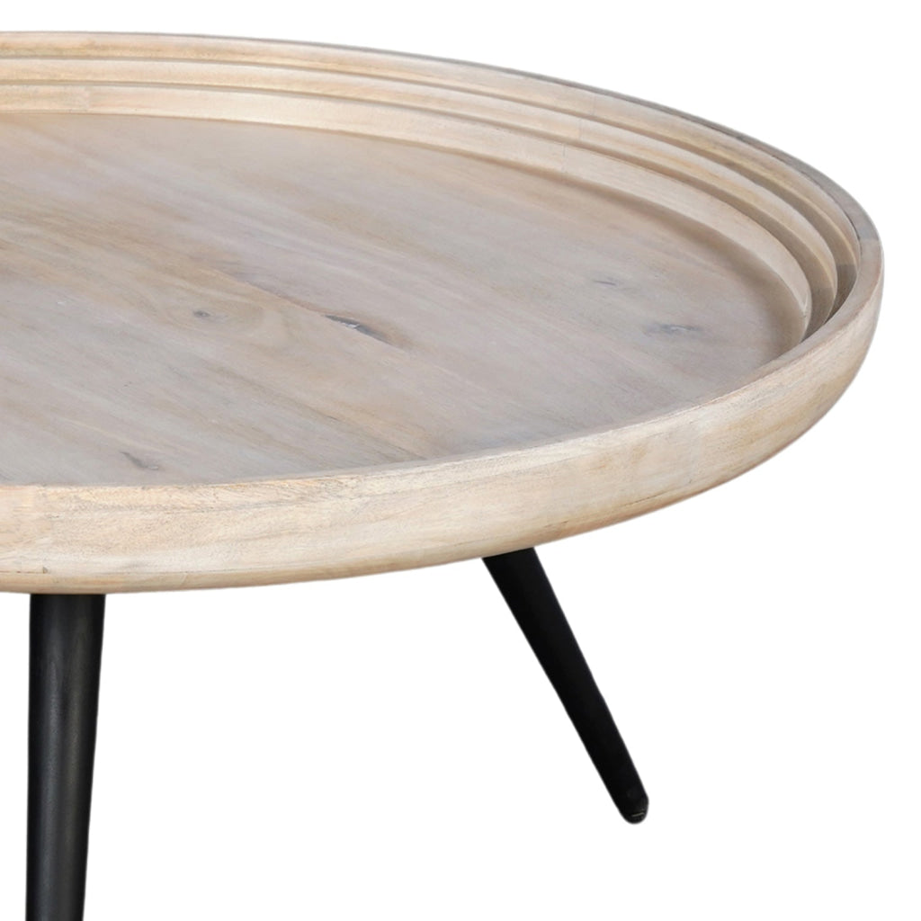 Urban Chic Coffee Table 30 Inch Round Tray Top Handcrafted Washed White Mango Wood-The Urban Port UPT-317655