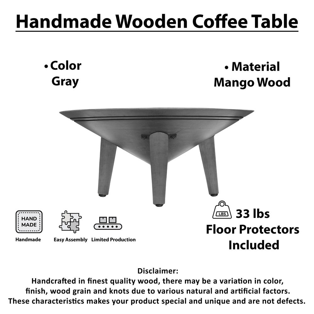 Venus 28 Inch Coffee Table with 3 Tapered Splayed Legs Gray Mango Wood by The Urban Port UPT-317656