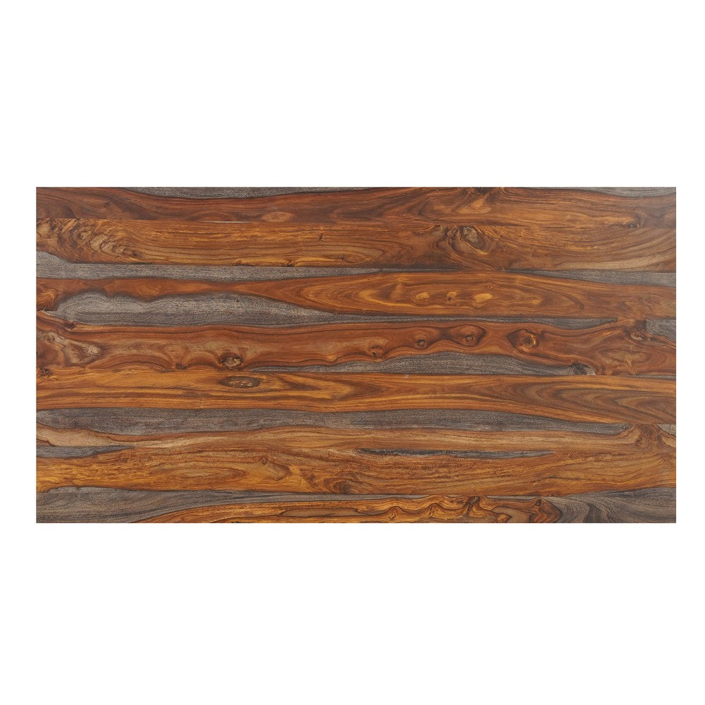 Myra 6 Seater Dining Table 67’’ Rectangular Top in Walnut Brown and Antique Gray Sheesham Wood Black Metal Base By The Urban Port UPT-318398