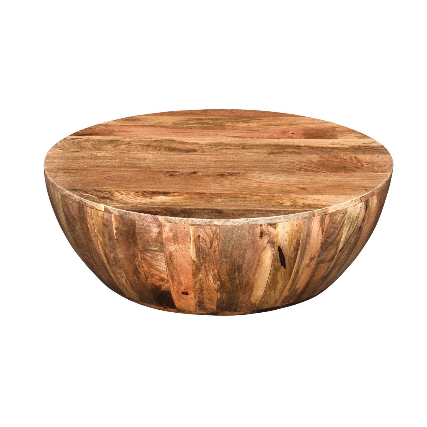 Arthur 36 Inch Farmhouse Style Handcrafted Mango Wood Coffee Table, Round Drum Shape, Sandblasted Black - The Urban Port