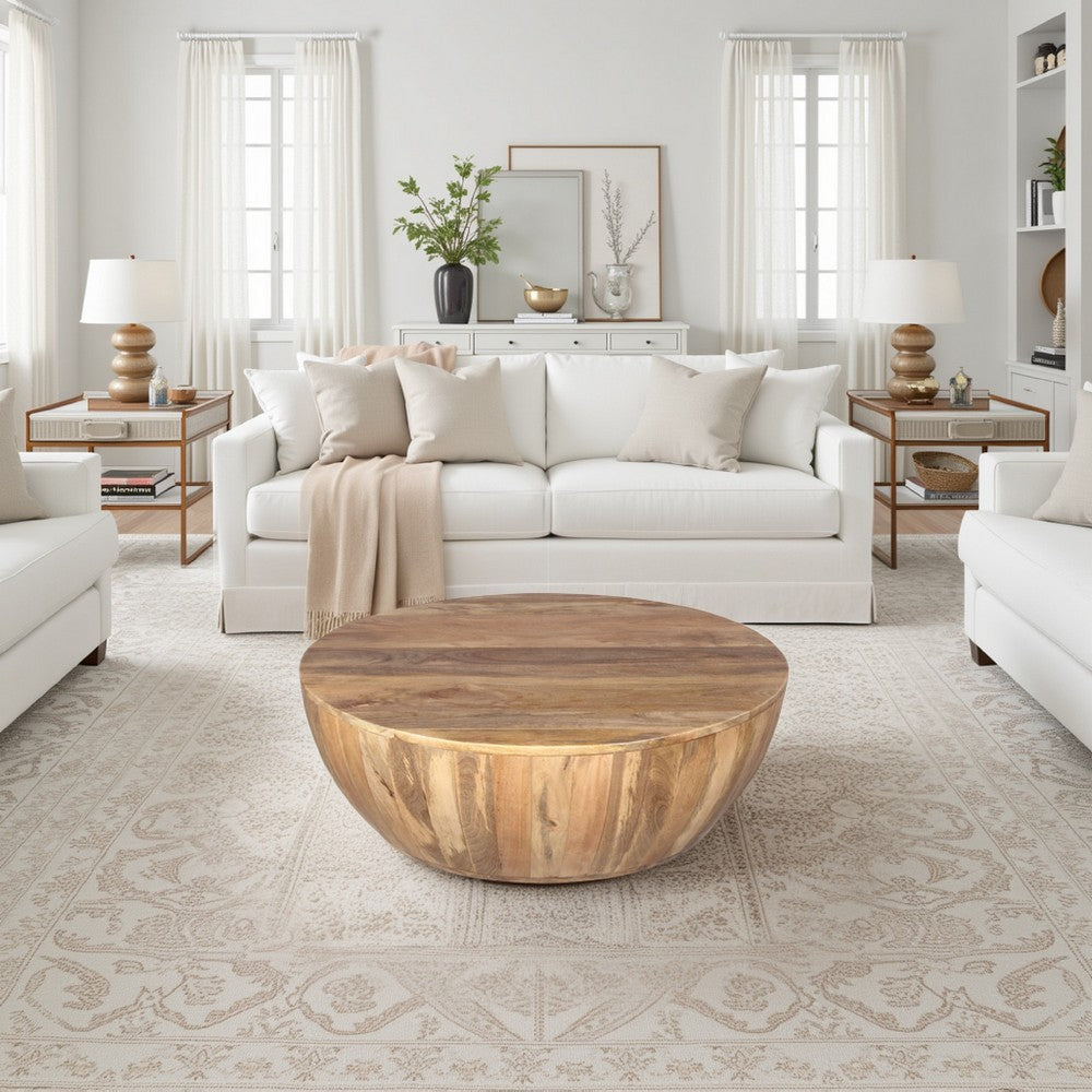 Arthur Mango Wood Coffee Table In Round Shape, Dark Brown The Urban Port