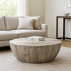 Arthur 35.5 Inch Round Mango Wood Coffee Table, Subtle Grains, Distressed White By the Urban Port