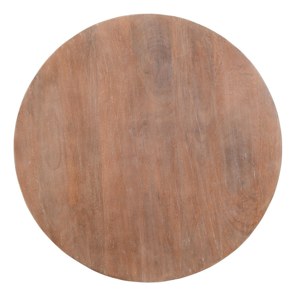 Arthur Drum Shape Wooden Coffee Table with Plank Design Base Distressed Brown The Urban Port UPT-32182