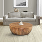Arthur Drum Shape Wooden Coffee Table with Plank Design Base, Distressed Brown The Urban Port