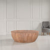 Arthur Drum Shape Wooden Coffee Table with Plank Design Base Distressed Brown The Urban Port UPT-32182