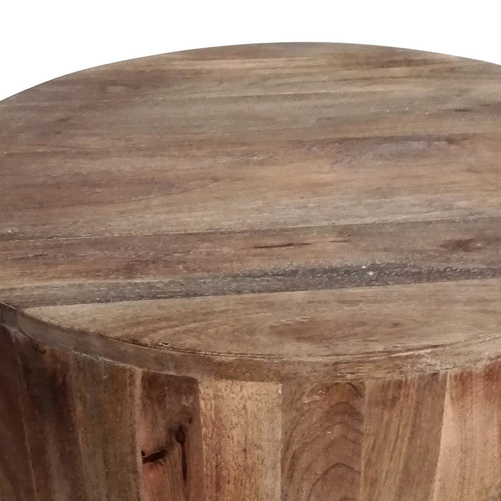 Arthur Hand carved Cylindrical Shape Round Mango Wood Distressed Wooden Side End Table Brown By The Urban Port UPT-32183