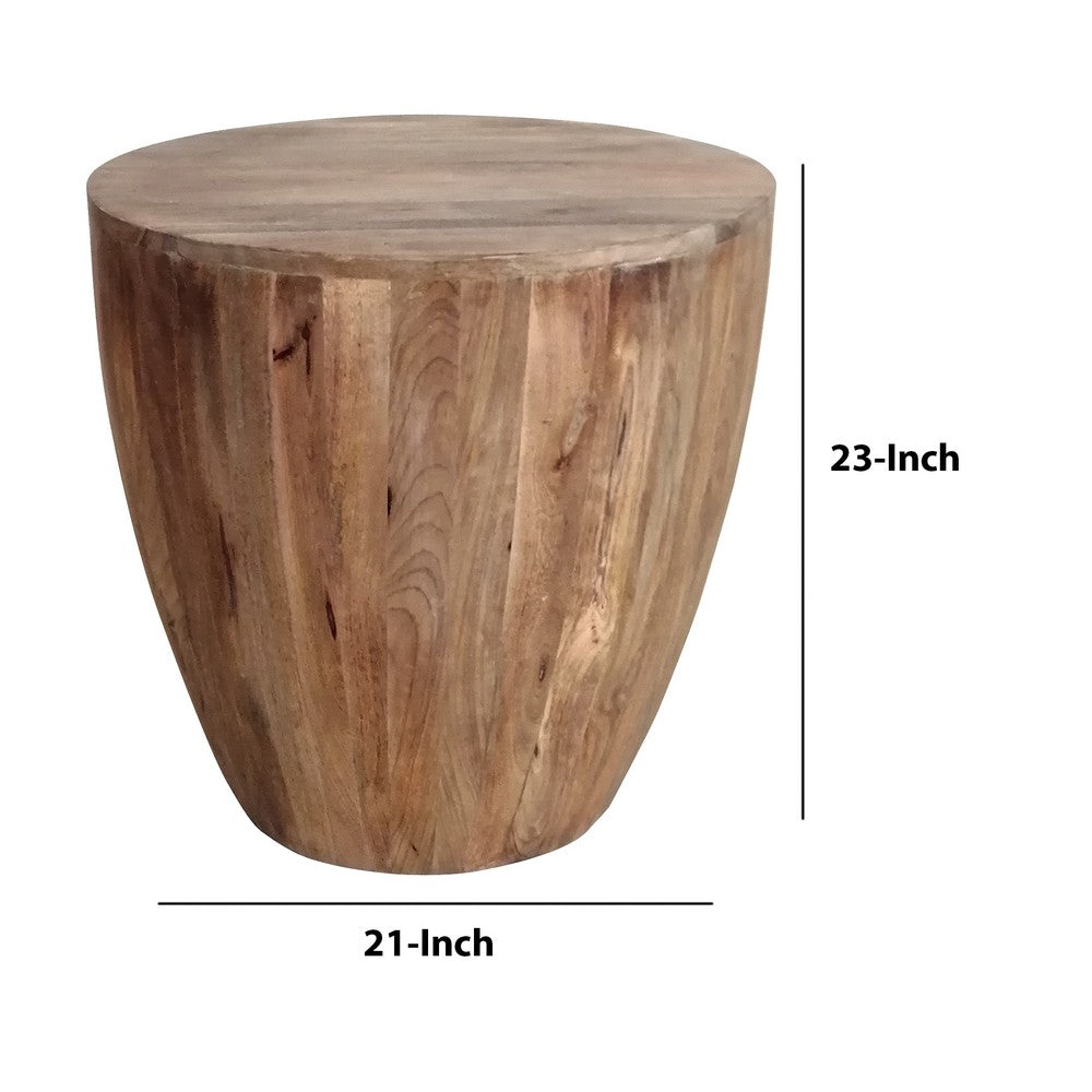 Arthur Hand carved Cylindrical Shape Round Mango Wood Distressed Wooden Side End Table Brown By The Urban Port UPT-32183
