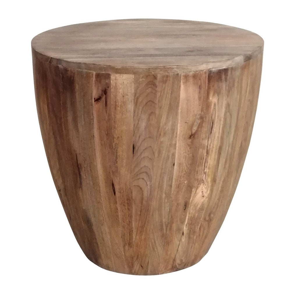 Arthur Hand carved Cylindrical Shape Round Mango Wood Distressed Wooden Side End Table Brown By The Urban Port UPT-32183