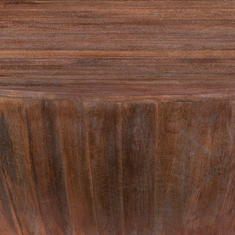 Arthur Handcarved 48 Inch Drum Shape Round Top Mango Wood Distressed Wooden Coffee Table, Brown By The Urban Port