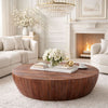 Arthur Handcarved 48 Inch Drum Shape Round Top Mango Wood Distressed Wooden Coffee Table, Brown By The Urban Port