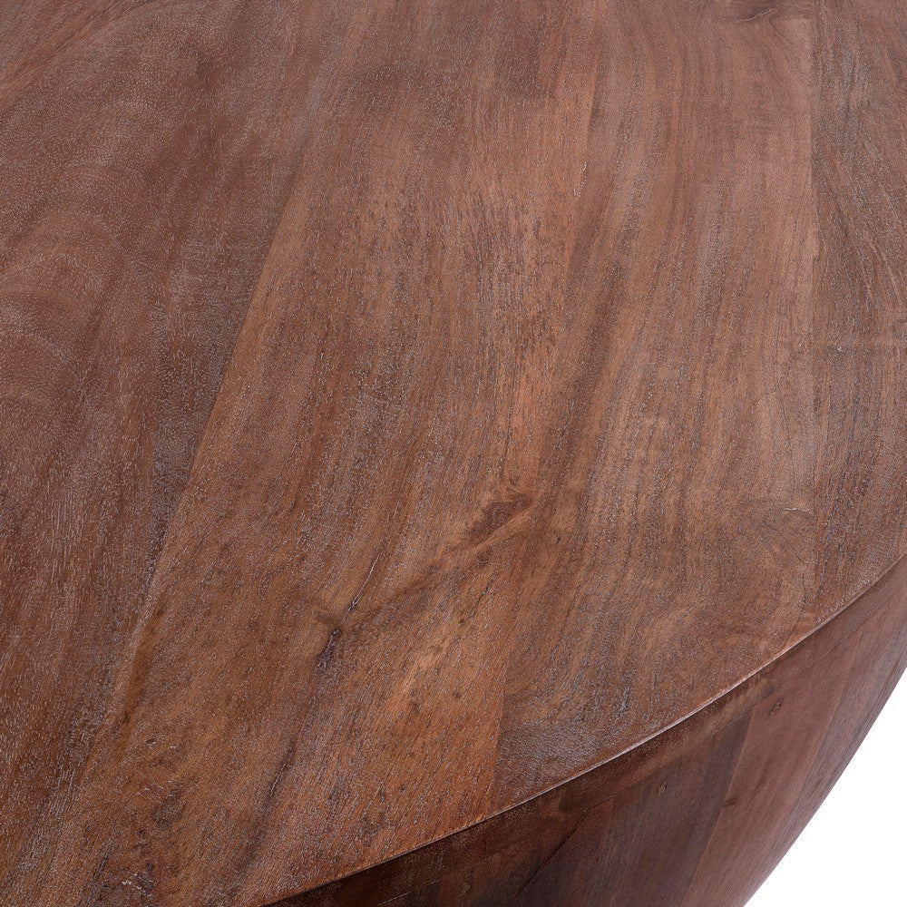 Arthur Handcarved 48 Inch Drum Shape Round Top Mango Wood Distressed Wooden Coffee Table, Brown By The Urban Port