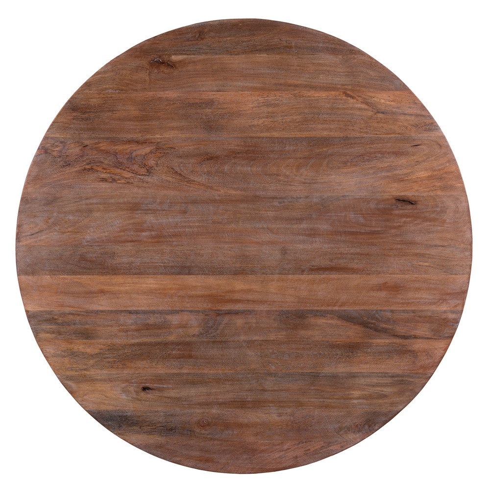 Arthur Handcarved 48 Inch Drum Shape Round Top Mango Wood Distressed Wooden Coffee Table, Brown By The Urban Port
