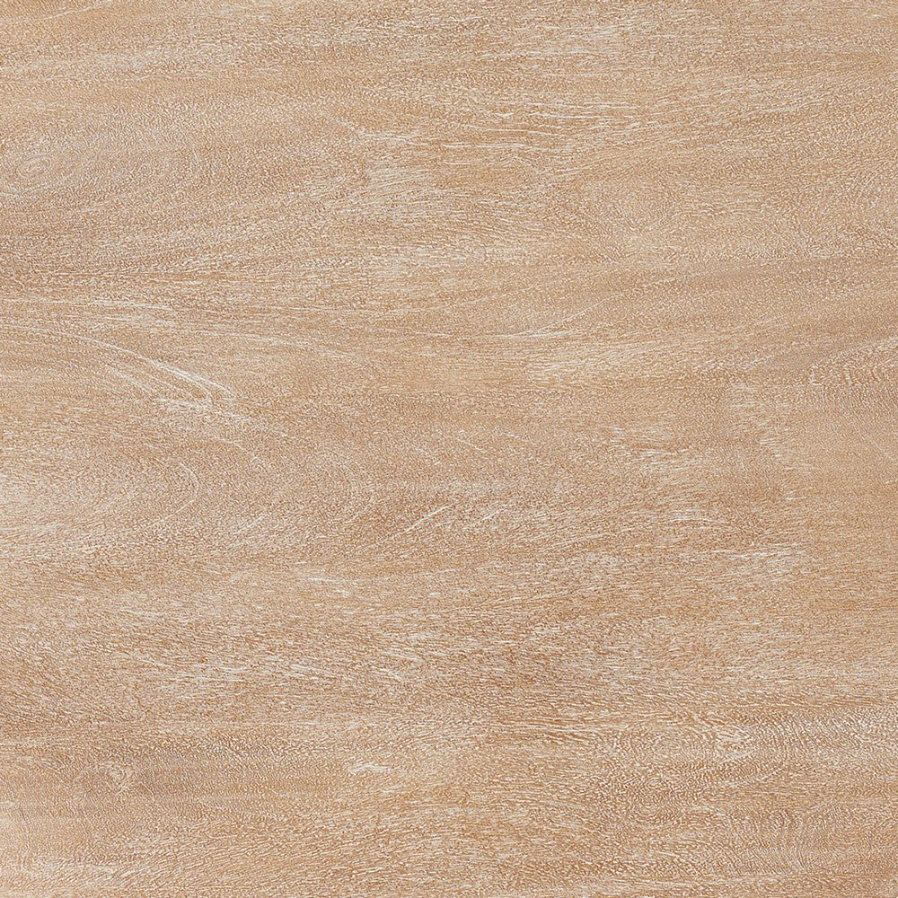 Milan Coffee Table, 32 Inch Round Top, Mango Wood with Sandblasted Natural Brown, Open Sled Base By The Urban Port