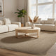 Milan Coffee Table, 32 Inch Round Top, Mango Wood with Sandblasted Natural Brown, Open Sled Base By The Urban Port