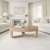 Milan Coffee Table, 32 Inch Round Top, Mango Wood with Sandblasted Natural Brown, Open Sled Base By The Urban Port