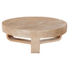 Milan Coffee Table, 32 Inch Round Top, Mango Wood with Sandblasted Natural Brown, Open Sled Base By The Urban Port