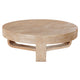 Milan Coffee Table, 32 Inch Round Top, Mango Wood with Sandblasted Natural Brown, Open Sled Base By The Urban Port