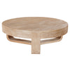 Milan Coffee Table, 32 Inch Round Top, Mango Wood with Sandblasted Natural Brown, Open Sled Base By The Urban Port