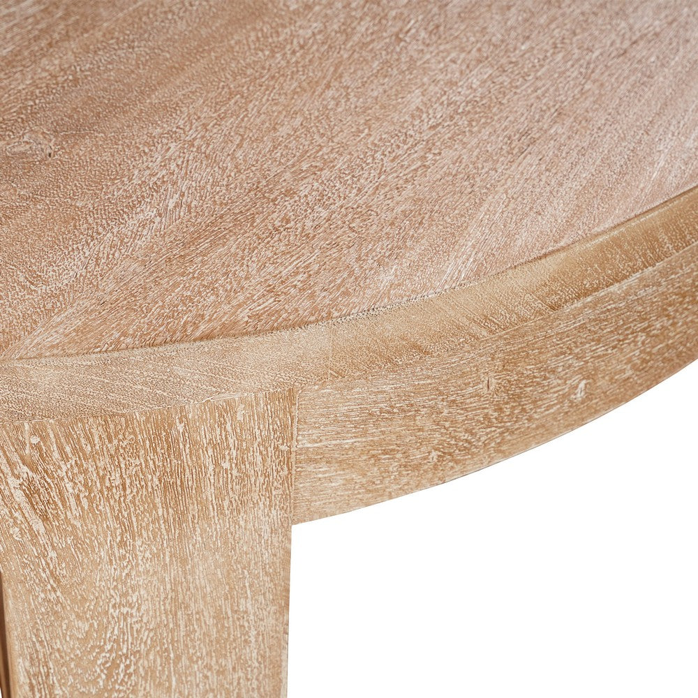 Milan Coffee Table, 32 Inch Round Top, Mango Wood with Sandblasted Natural Brown, Open Sled Base By The Urban Port