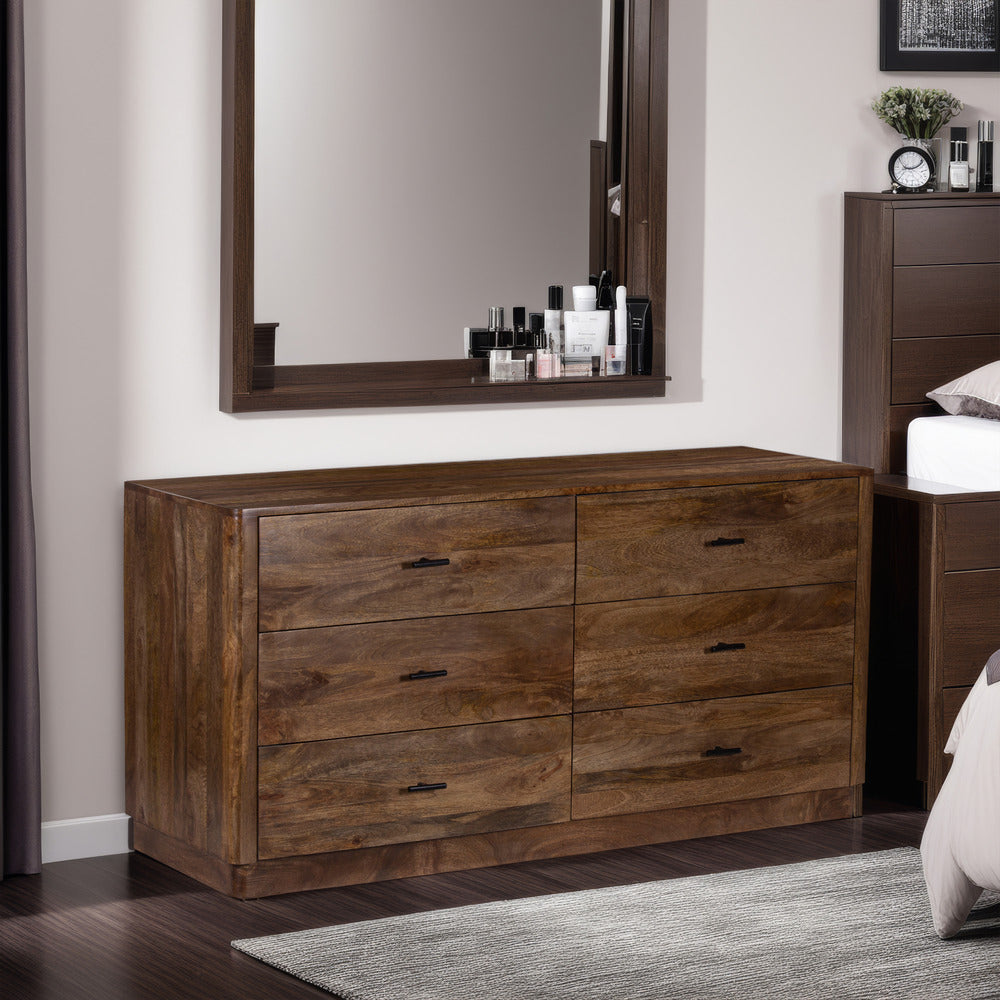 Tao 6 Drawers Dresser Mango Wood Walnut Finish 60’’ By The Urban Port UPT-326509
