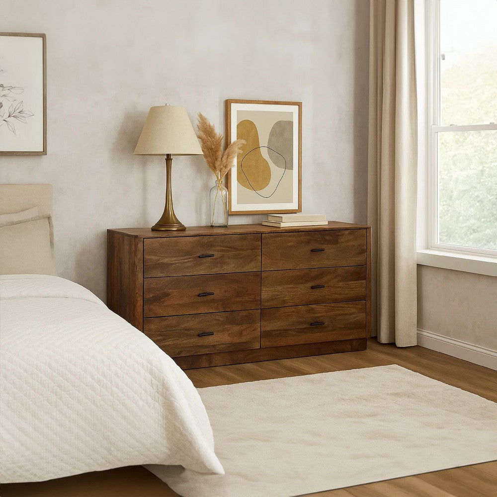 Tao 6 Drawers Dresser, Mango Wood, Walnut Finish, 60" By The Urban Port