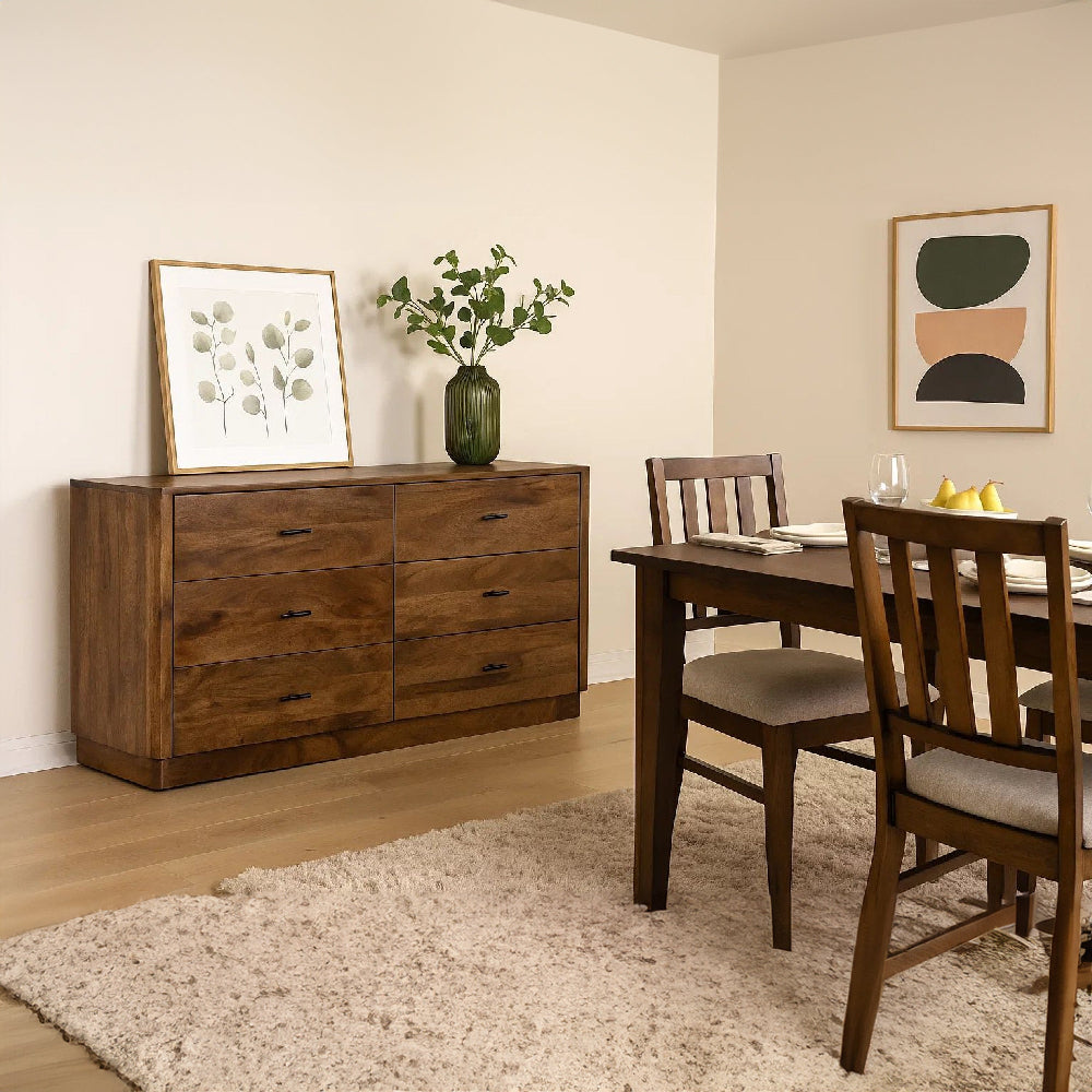 Tao 6 Drawers Dresser, Mango Wood, Walnut Finish, 60" By The Urban Port