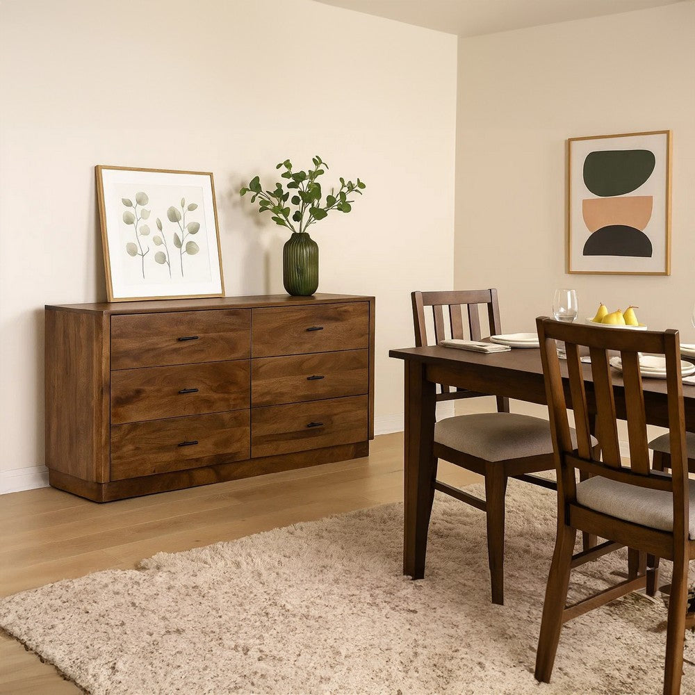 Tao 6 Drawers Dresser, Mango Wood, Walnut Finish, 60" By The Urban Port