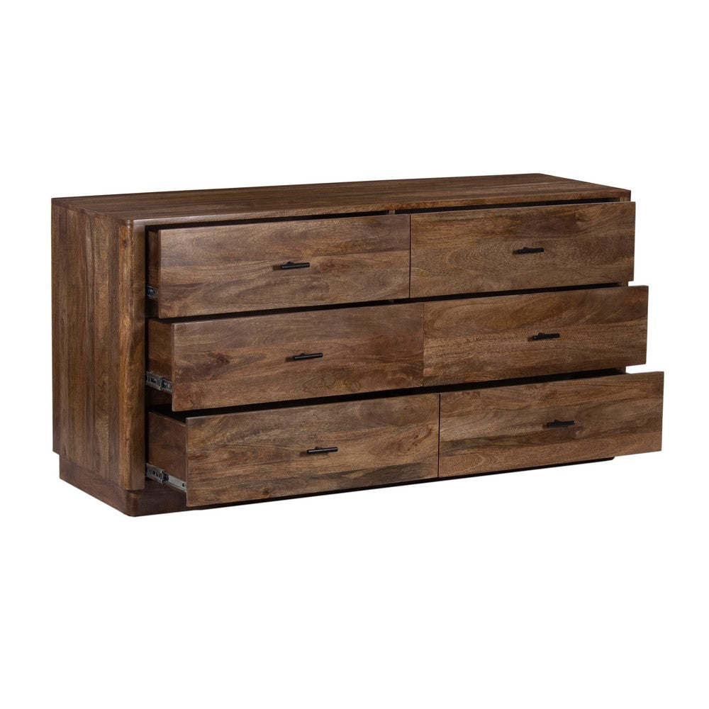 Tao 6 Drawers Dresser, Mango Wood, Walnut Finish, 60" By The Urban Port
