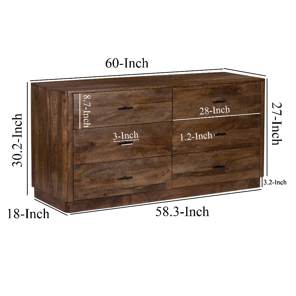 Tao 6 Drawers Dresser, Mango Wood, Walnut Finish, 60" By The Urban Port
