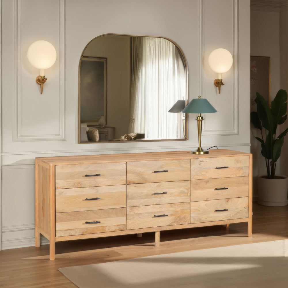 Geti Dresser 9 Drawers 84 Inch Wide Handcrafted Natural Oak White Mango Wood By The Urban Port
