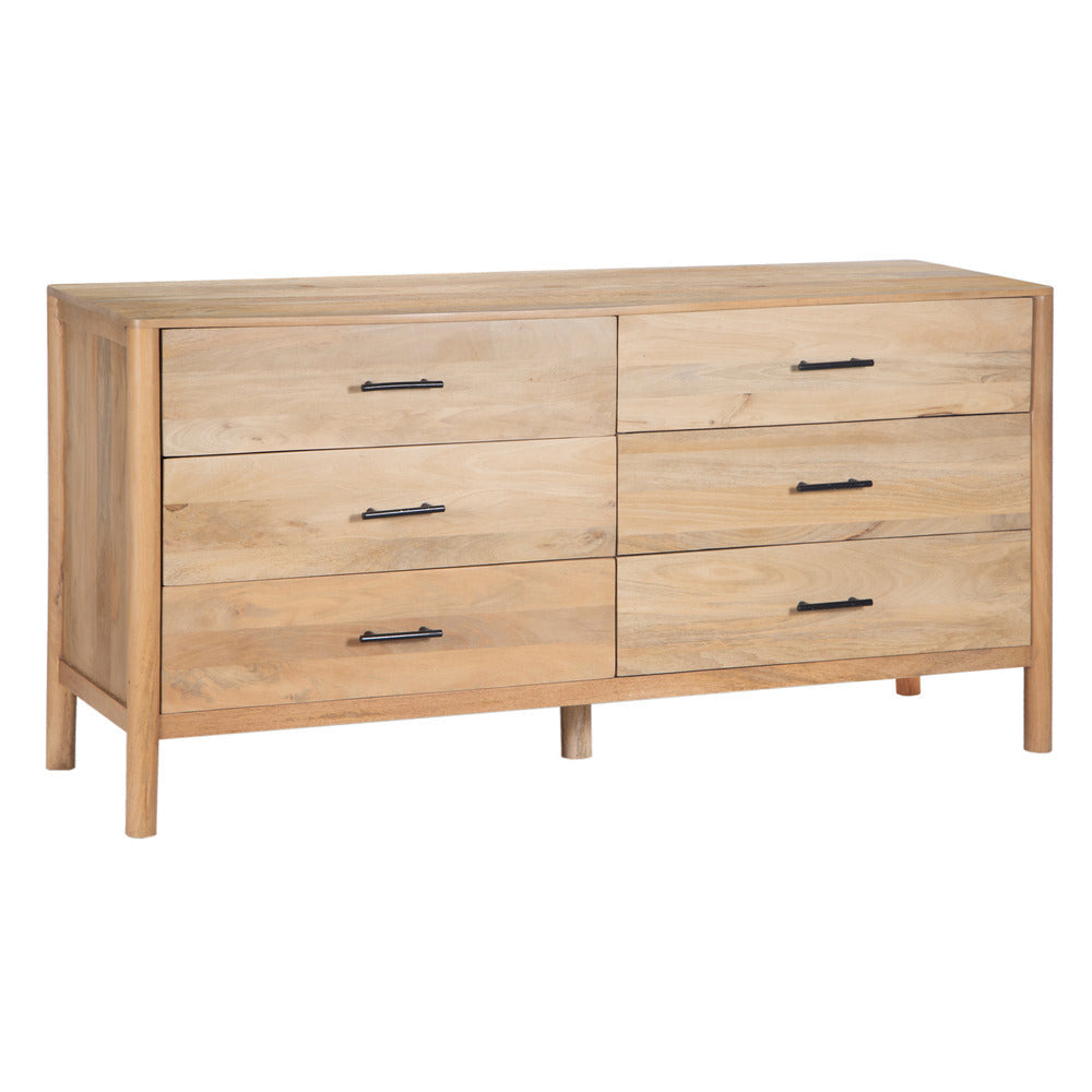 Geti 6 Drawers 66 Inch Wide Dresser Handcrafted Natural Oak White Mango Wood Black Handles By The Urban Port