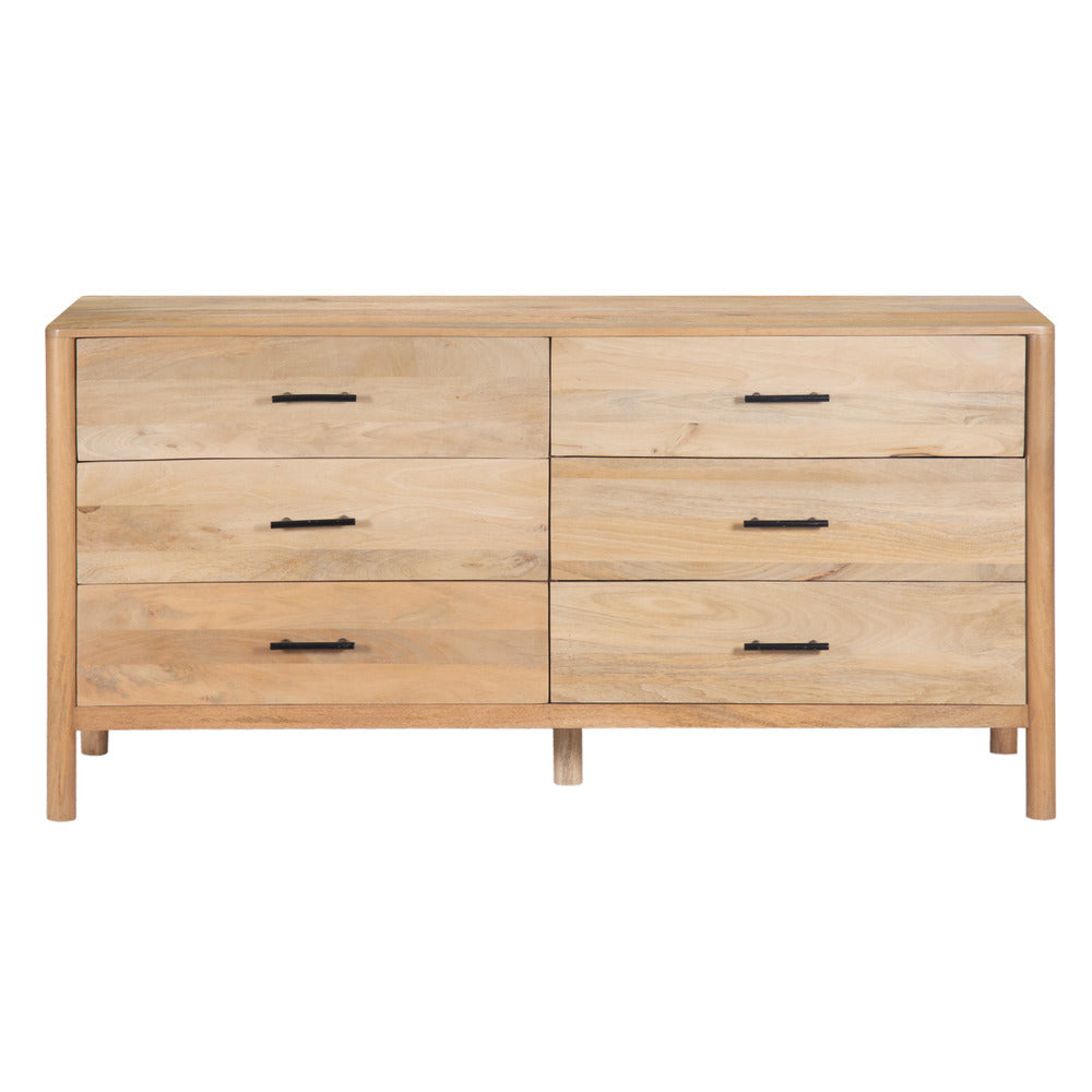 Geti 6 Drawers 66 Inch Wide Dresser Handcrafted Natural Oak White Mango Wood Black Handles By The Urban Port