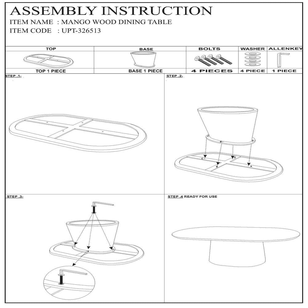 Jano Dining Table 79 Inch Oblong Top with Tapered Pedestal Base Sandblasted Black Mango Wood By The Urban Port UPT-326513