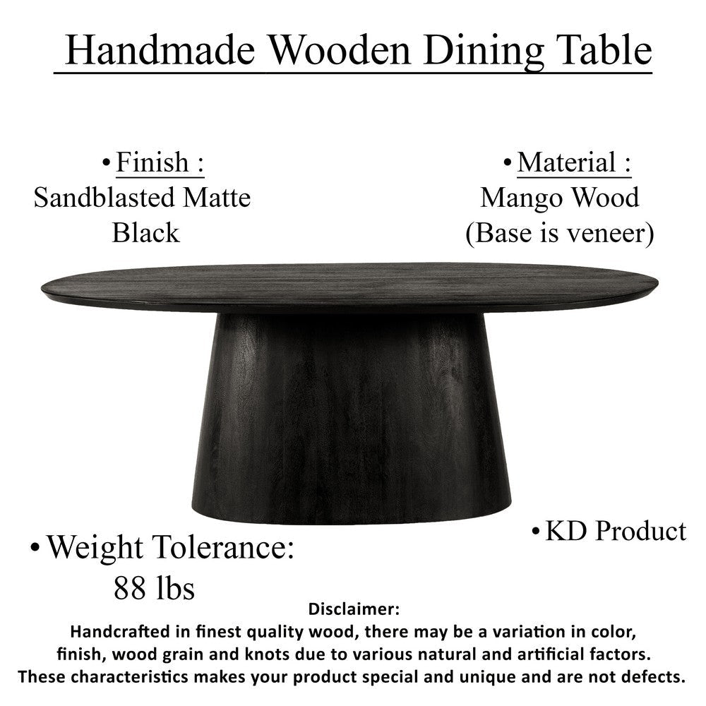 Jano Dining Table 79 Inch Oblong Top with Tapered Pedestal Base Sandblasted Black Mango Wood By The Urban Port UPT-326513