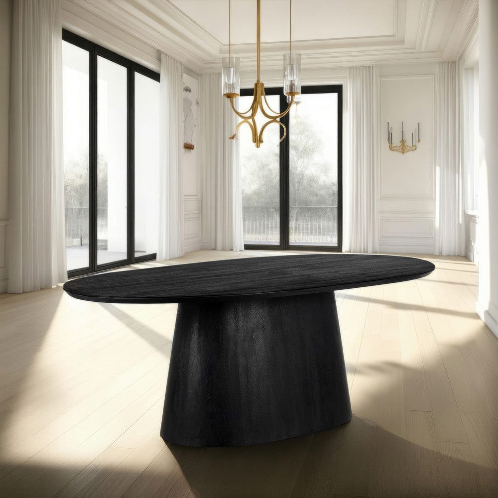 Jano Dining Table 79 Inch Oblong Top with Tapered Pedestal Base Sandblasted Black Mango Wood By The Urban Port UPT-326513