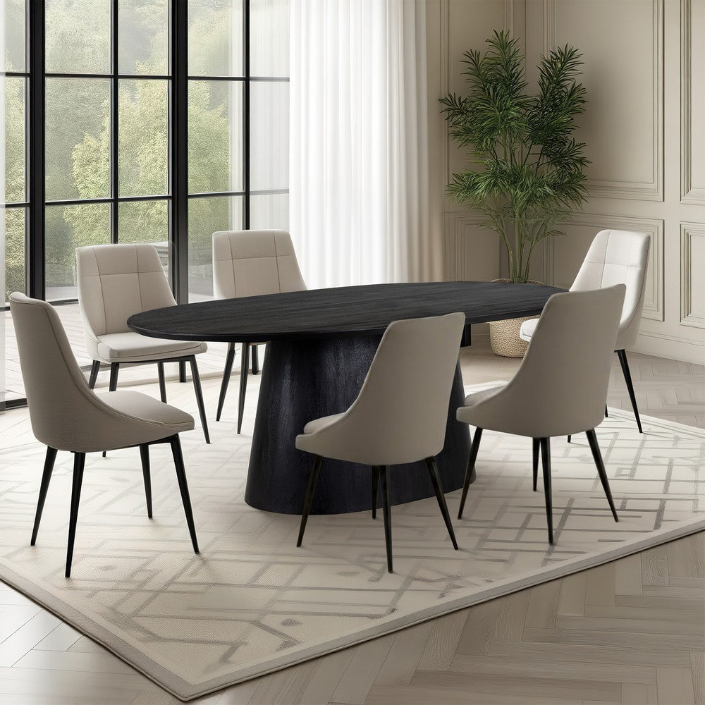 Jano Dining Table, 79 Inch Oblong Top with Tapered Pedestal Base, Sandblasted Black Mango Wood By The Urban Port