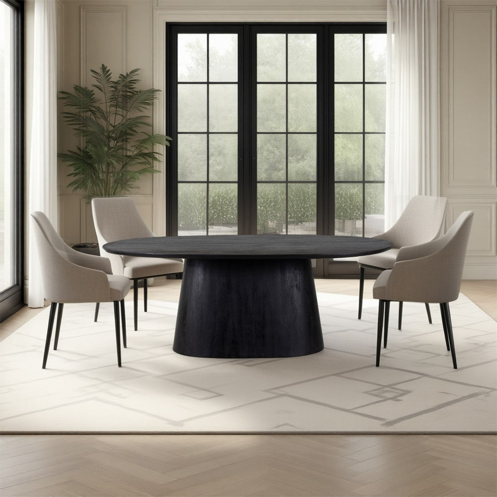 Jano Dining Table 79 Inch Oblong Top with Tapered Pedestal Base Sandblasted Black Mango Wood By The Urban Port UPT-326513