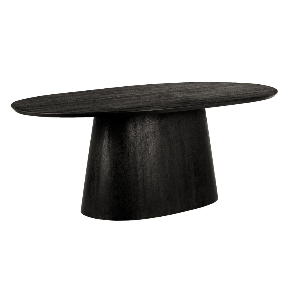 Jano Dining Table 79 Inch Oblong Top with Tapered Pedestal Base Sandblasted Black Mango Wood By The Urban Port UPT-326513