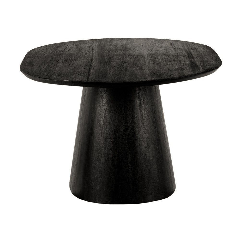 Jano Dining Table 79 Inch Oblong Top with Tapered Pedestal Base Sandblasted Black Mango Wood By The Urban Port UPT-326513