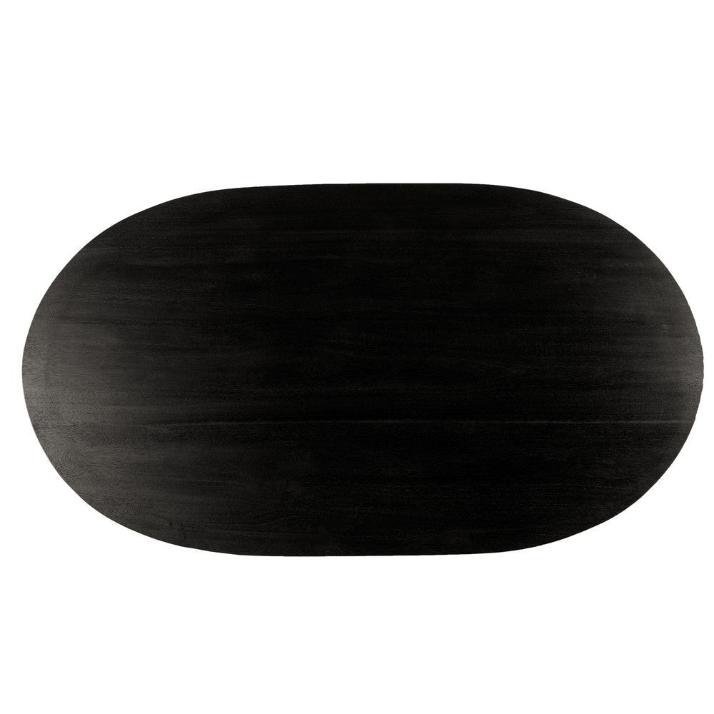 Jano Dining Table 79 Inch Oblong Top with Tapered Pedestal Base Sandblasted Black Mango Wood By The Urban Port UPT-326513