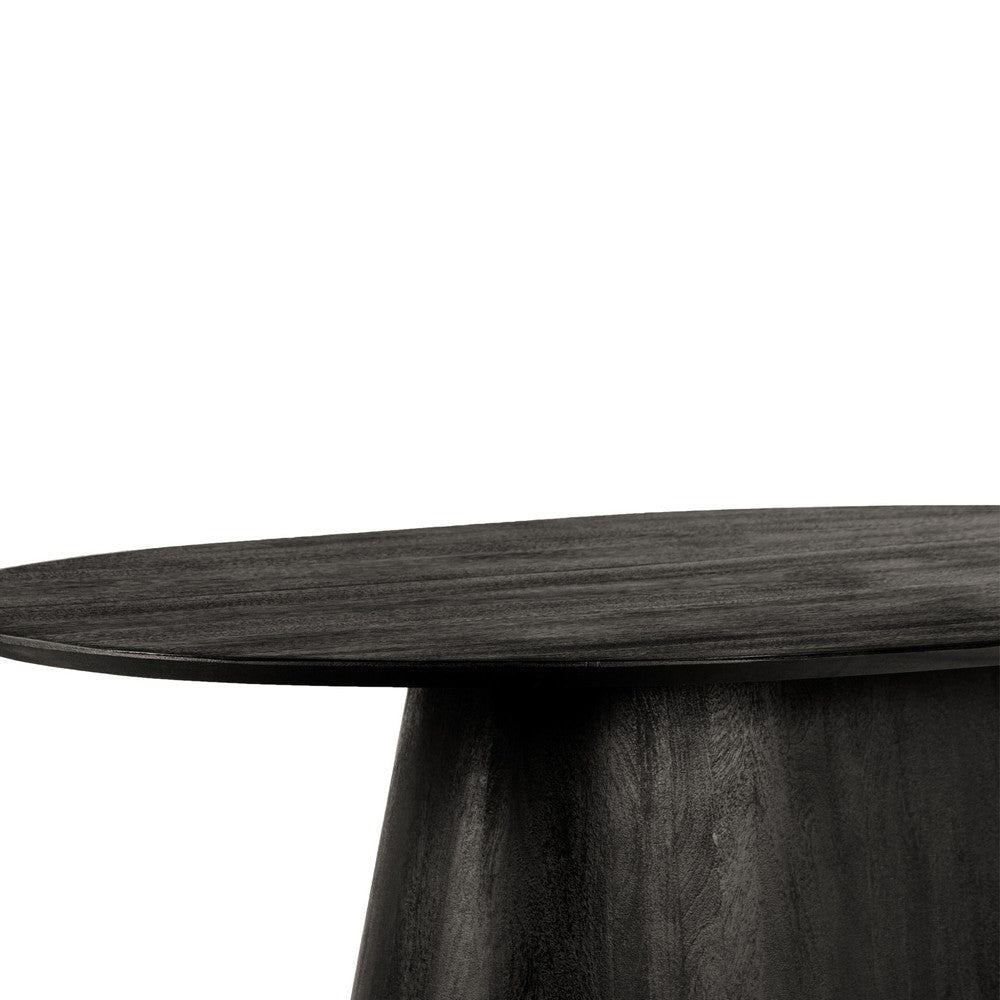 Jano Dining Table 79 Inch Oblong Top with Tapered Pedestal Base Sandblasted Black Mango Wood By The Urban Port UPT-326513
