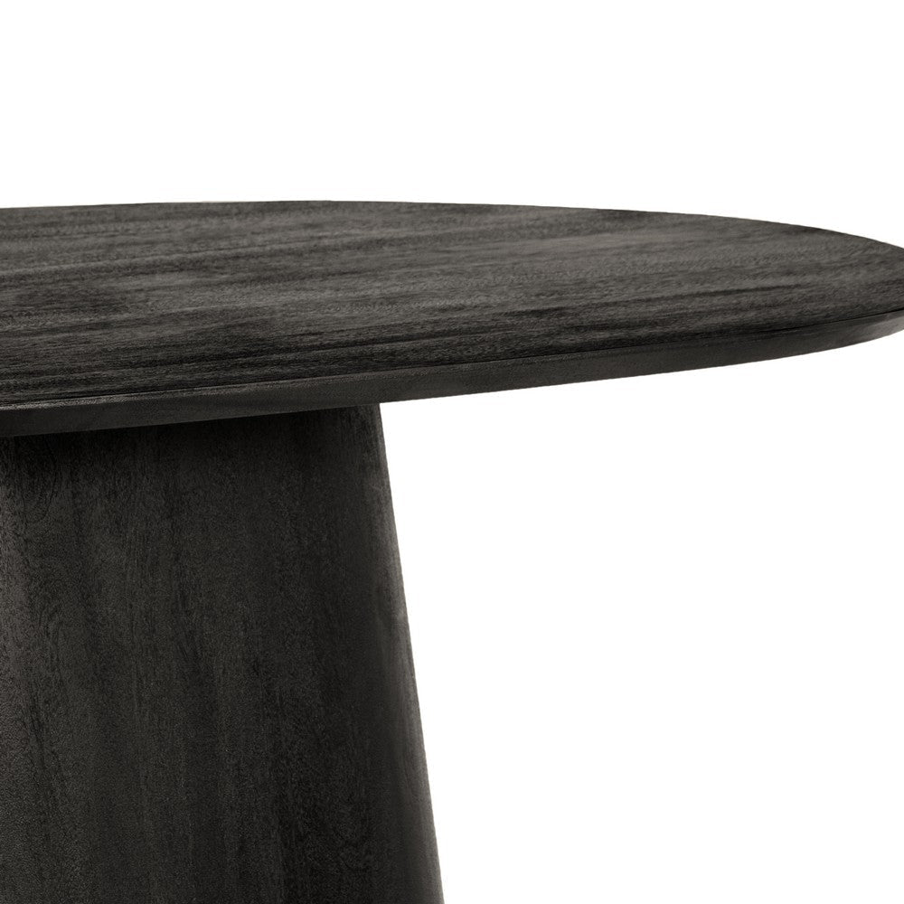 Jano Dining Table 79 Inch Oblong Top with Tapered Pedestal Base Sandblasted Black Mango Wood By The Urban Port UPT-326513