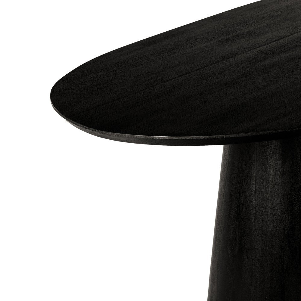 Jano Dining Table 79 Inch Oblong Top with Tapered Pedestal Base Sandblasted Black Mango Wood By The Urban Port UPT-326513